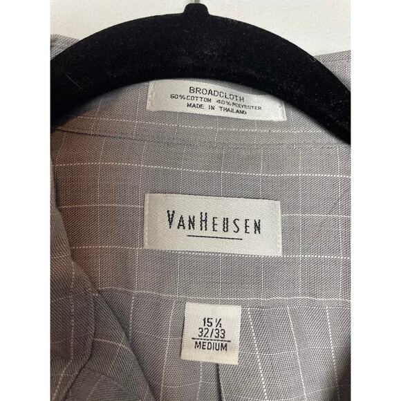 Men's Long Sleeve Dress Shirt Size 15 1/2 Gray Striped Button Up Shirt For Men - Picture 4 of 9